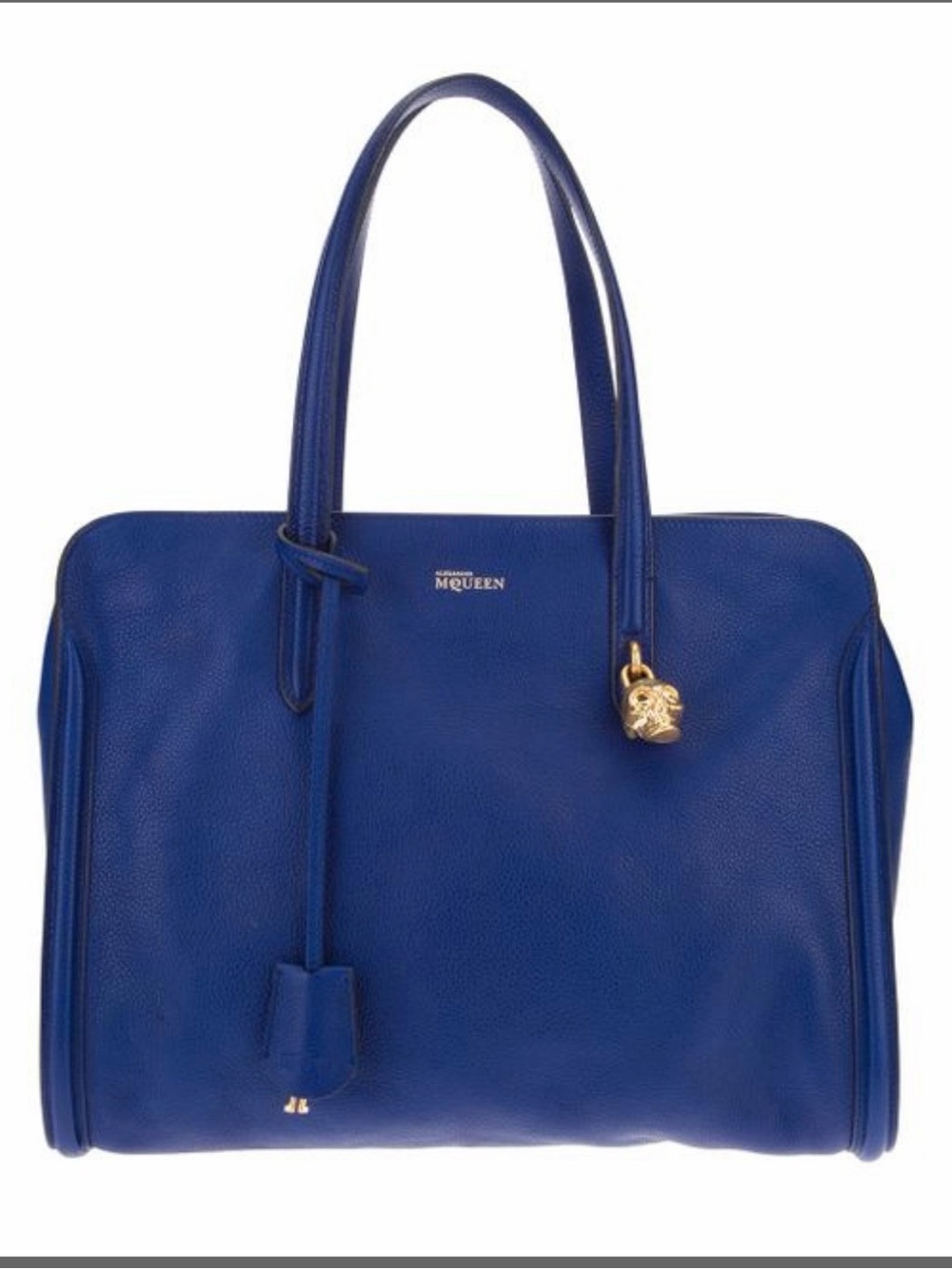 Alexander McQueen Royal Blue Leather Tote with Gold Accents